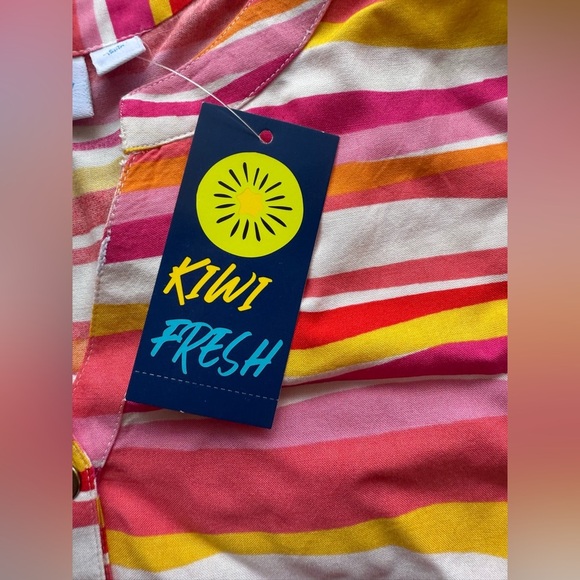 Women’s Kiwi & Fresh Tank Top pink colorful stripes sleeveless summer Rayon PL - Picture 7 of 14